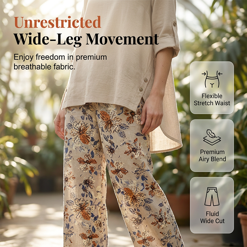 Lorenae - Vrouwen set van katoen-linnen met tuniek en bloemenbroek | Perfect voor de zomer én het najaar!