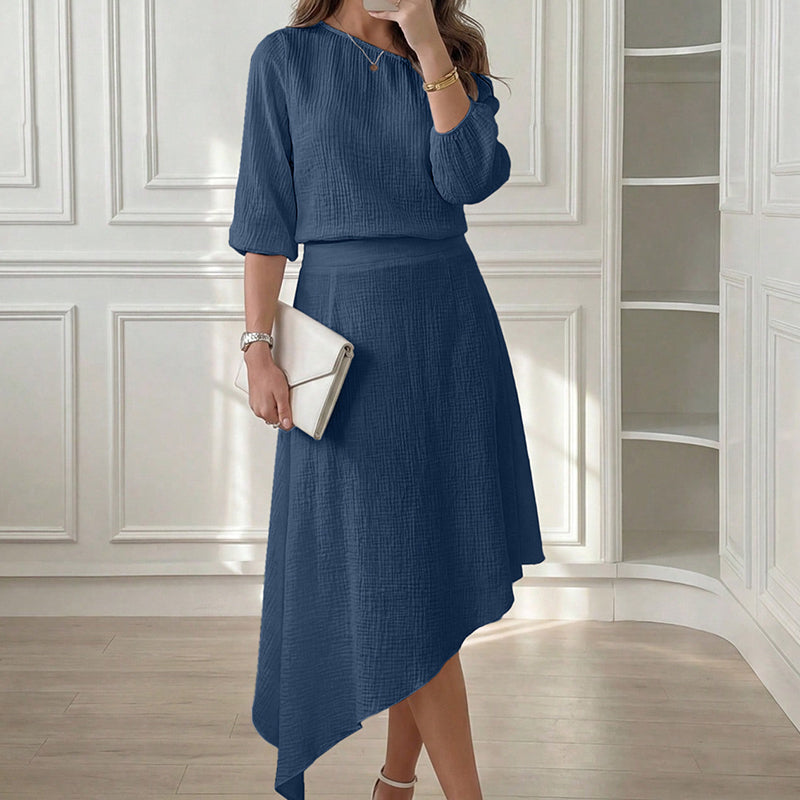Nisella - Damesensemble met off-shoulder top en asymmetrische rok