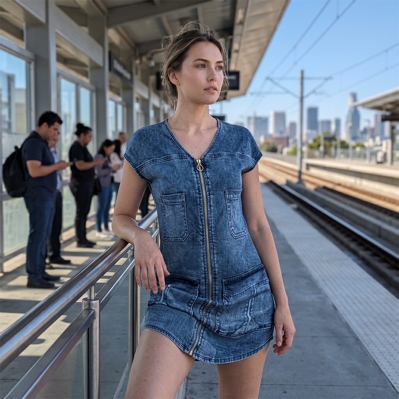 Amorine - Dames casual ritsjurk met zakken