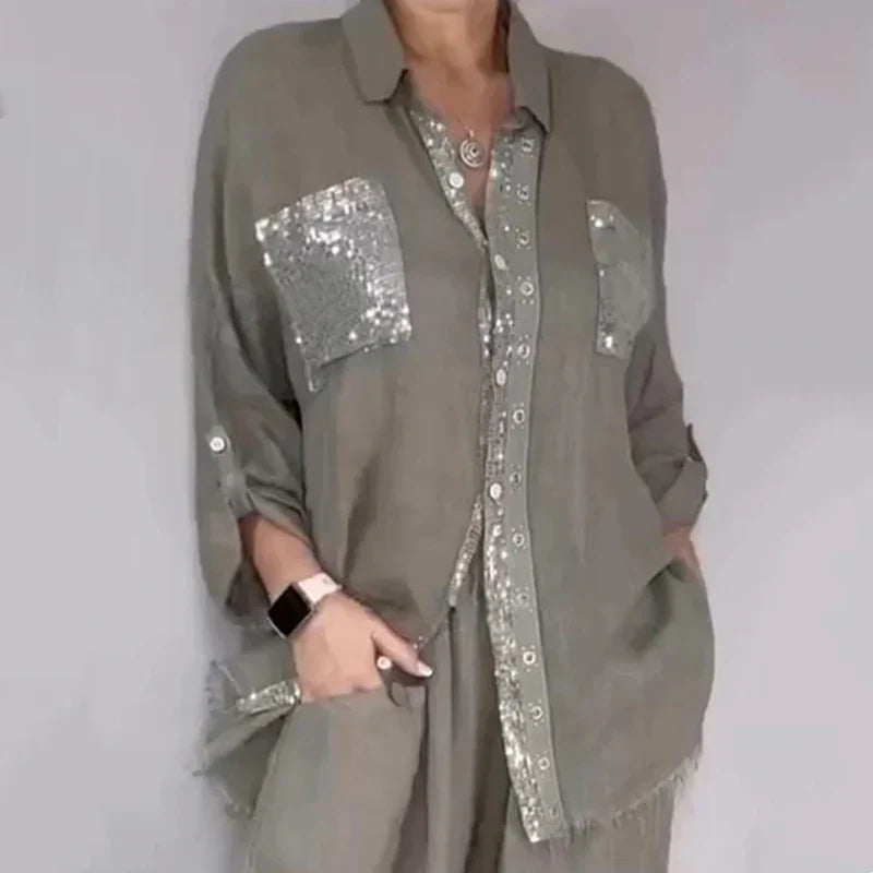 Elvara - Dames ensemble blouse en broek met glitters