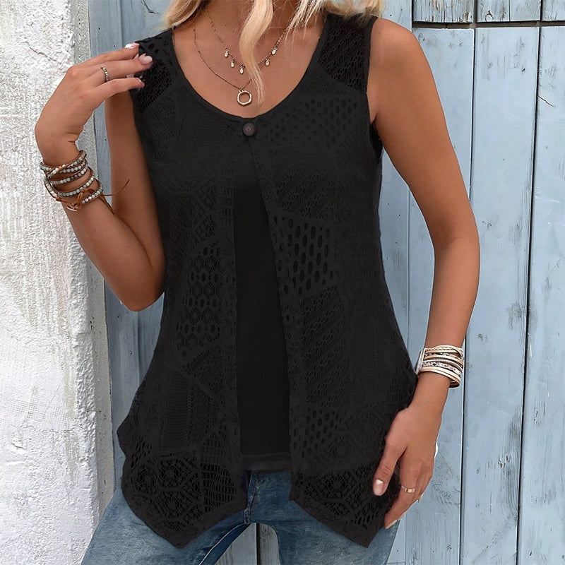 Thaliah - Dames gilet zonder mouwen gehaakt met knoop