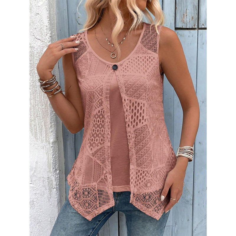 Thaliah - Dames gilet zonder mouwen gehaakt met knoop