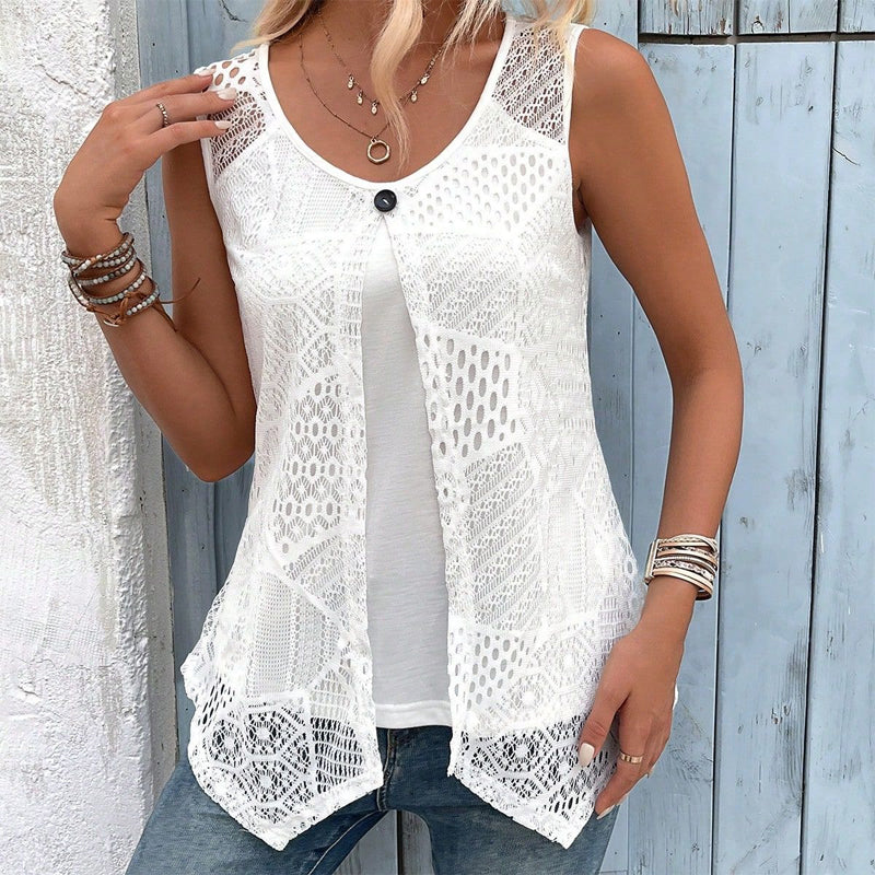 Thaliah - Dames gilet zonder mouwen gehaakt met knoop
