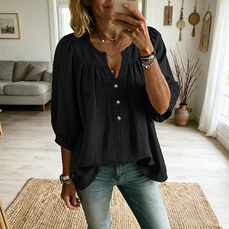 Félicienne - Damesblouse met V-hals en elegante driekwartmouwen