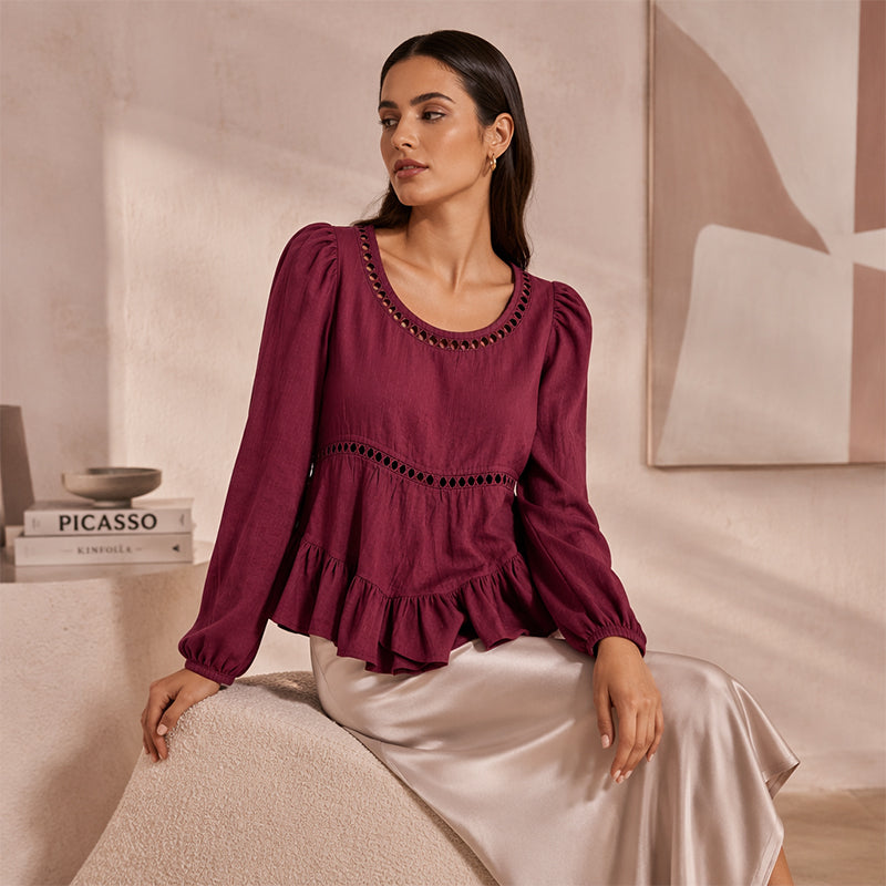Sibylle - Damesblouse met pofmouwen en volants