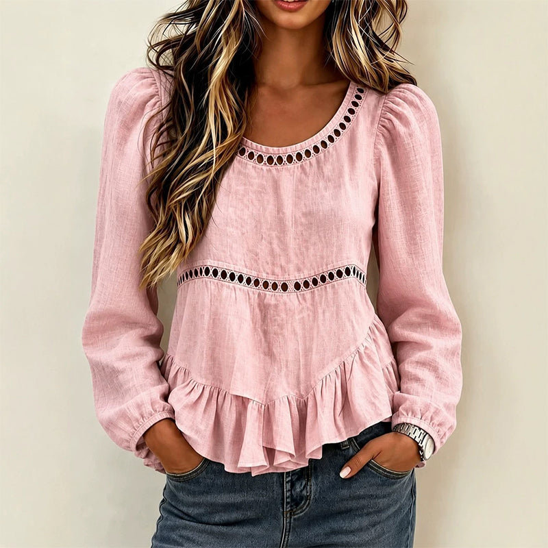 Sibylle - Damesblouse met pofmouwen en volants