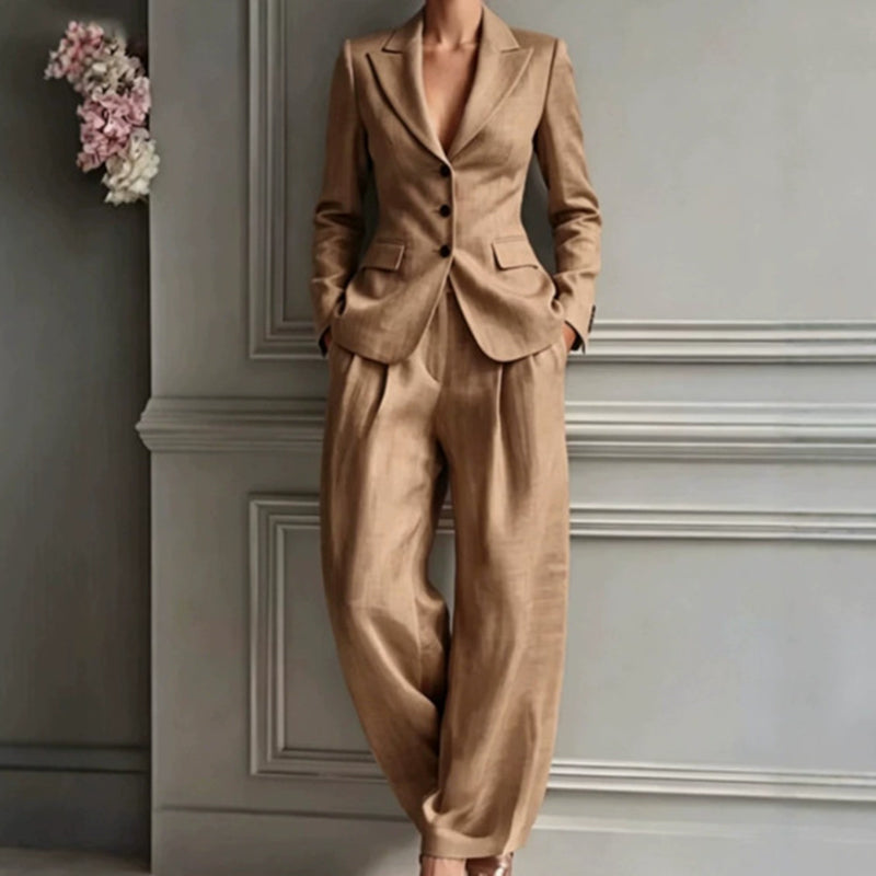 Anaïsse - Elegante dames kostuumset met getailleerde blazer en wijde broek