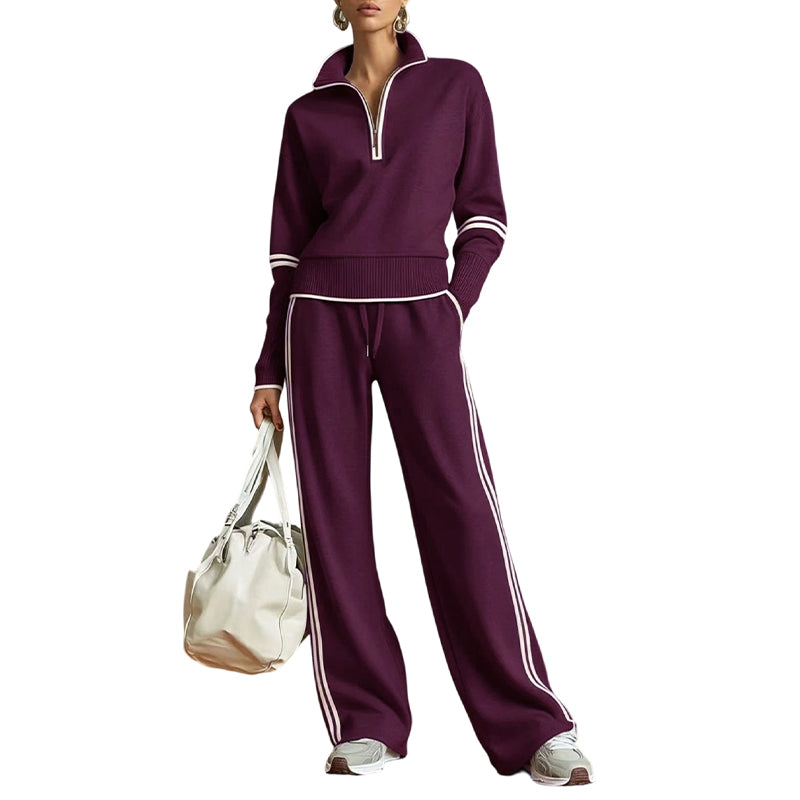Aaltina - Dames trainingspak met halve rits en brede broek