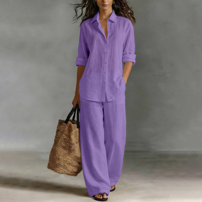 Mirthe - Dames set met knoopblouse en wijde, vloeiende broek