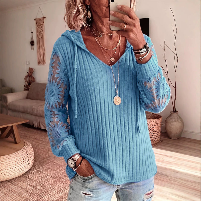 Garance - Dames hoodie top met kanten mouwen
