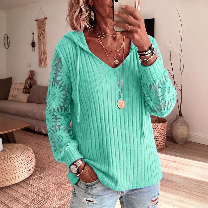 Garance - Dames hoodie top met kanten mouwen