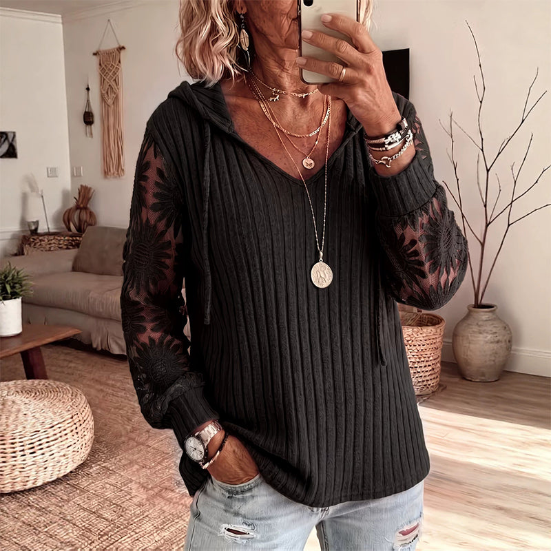 Garance - Dames hoodie top met kanten mouwen