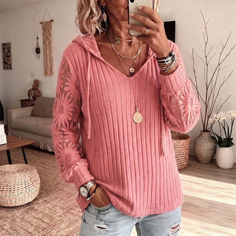 Garance - Dames hoodie top met kanten mouwen