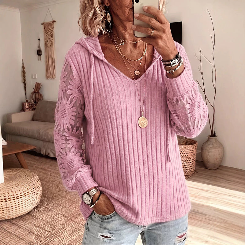 Garance - Dames hoodie top met kanten mouwen