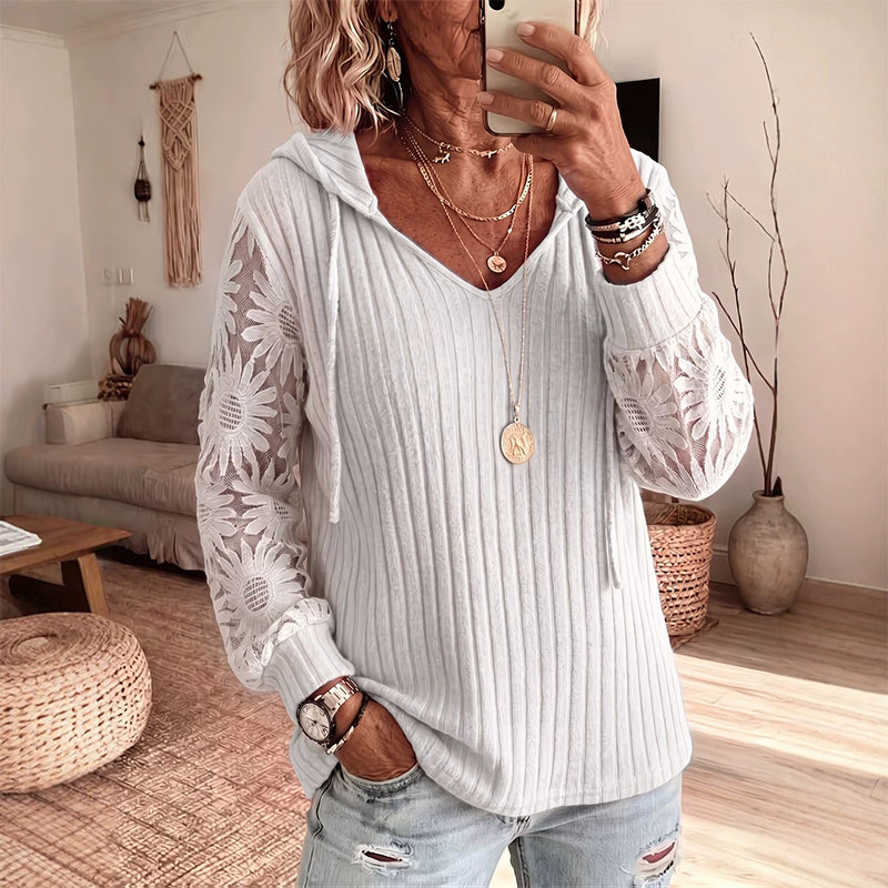 Garance - Dames hoodie top met kanten mouwen