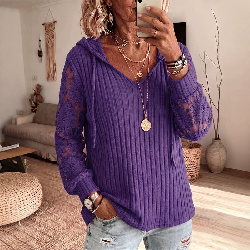 Garance - Dames hoodie top met kanten mouwen