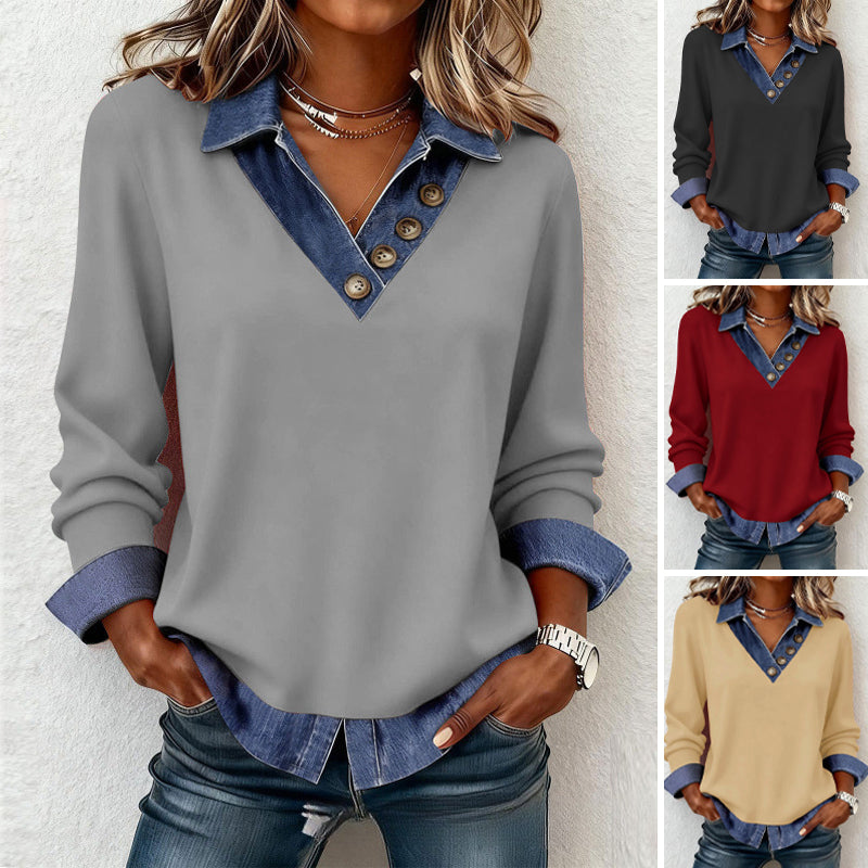 Philine - Damesoverhemd met gelaagd effect en denim kraag