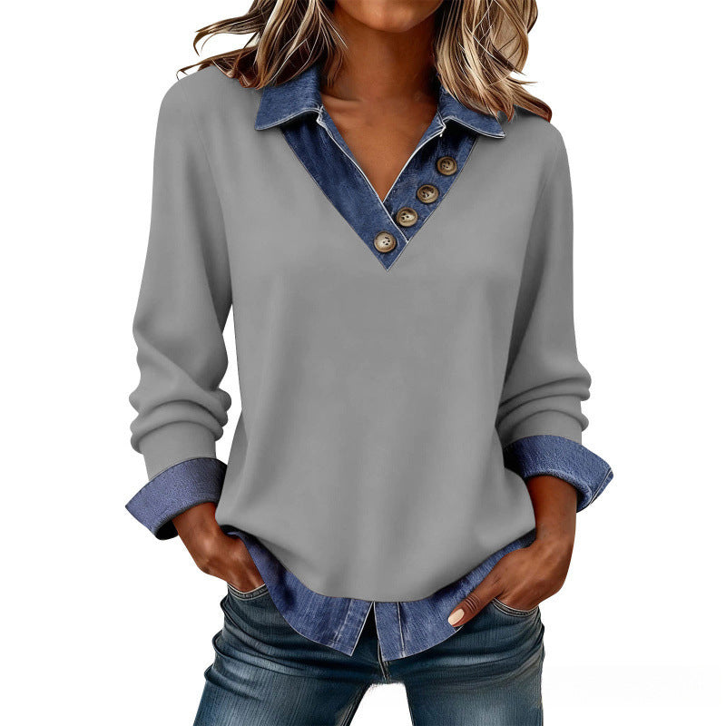 Philine - Damesoverhemd met gelaagd effect en denim kraag