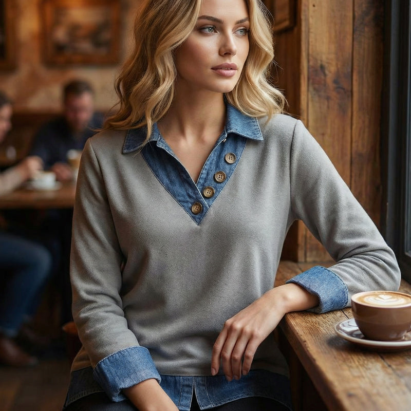 Philine - Damesoverhemd met gelaagd effect en denim kraag