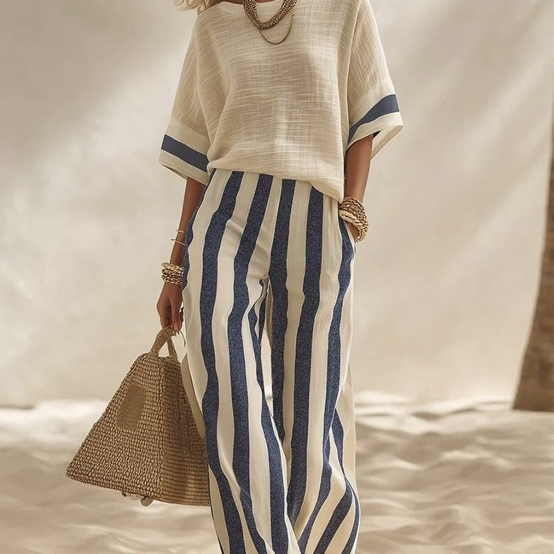 Uma - Dames twee-delig set met brede gestreepte broek
