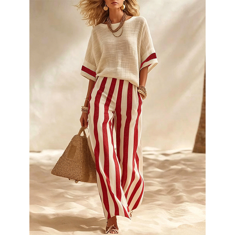 Uma - Dames twee-delig set met brede gestreepte broek