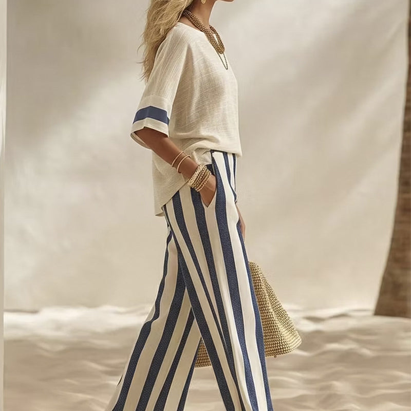Uma - Dames twee-delig set met brede gestreepte broek