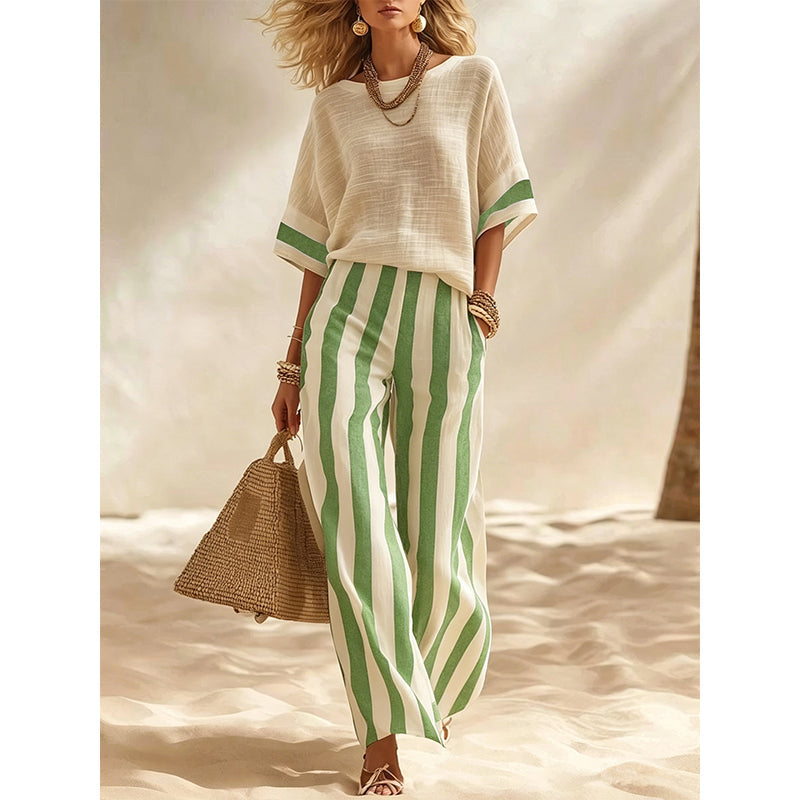 Uma - Dames twee-delig set met brede gestreepte broek