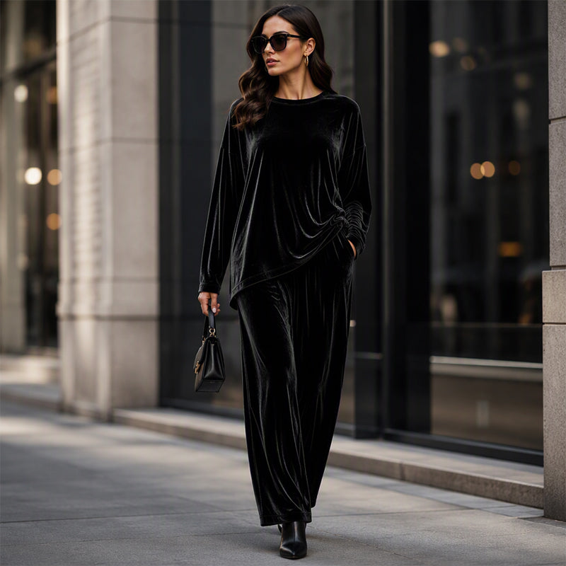 Adélie - Vrouwenvelours set met een losse top en brede broek