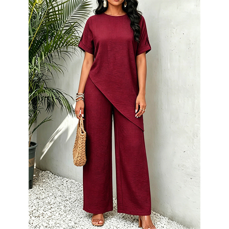 Clothilde - Damesoutfit met asymmetrisch top en brede, vloeiende broek