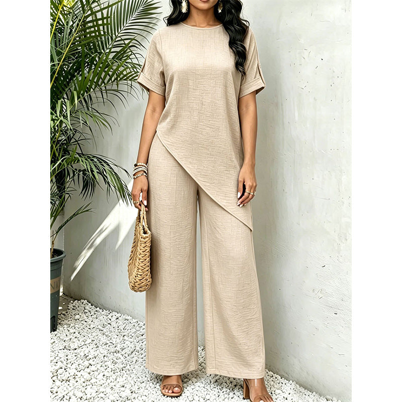 Clothilde - Damesoutfit met asymmetrisch top en brede, vloeiende broek