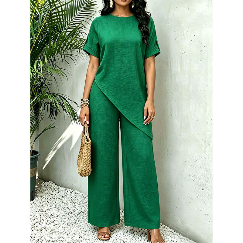 Clothilde - Damesoutfit met asymmetrisch top en brede, vloeiende broek