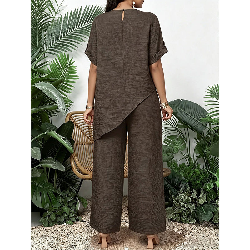 Clothilde - Damesoutfit met asymmetrisch top en brede, vloeiende broek