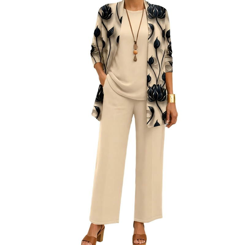 Safiya - Drie-delige damesoutfit met elegante lange cardigan