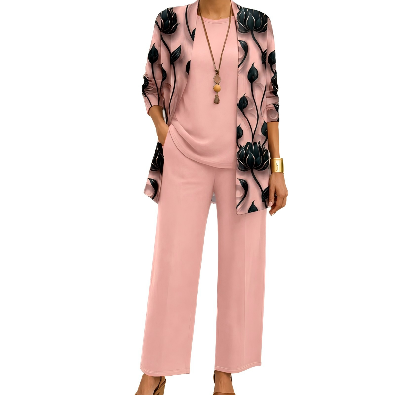 Safiya - Drie-delige damesoutfit met elegante lange cardigan