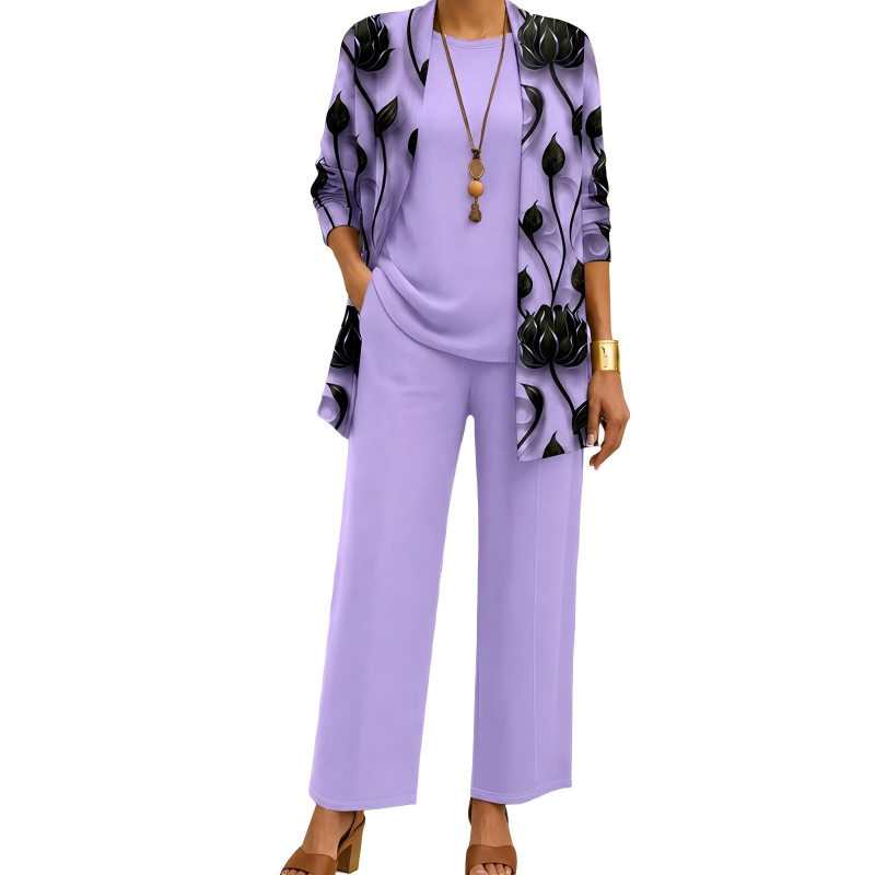 Safiya - Drie-delige damesoutfit met elegante lange cardigan