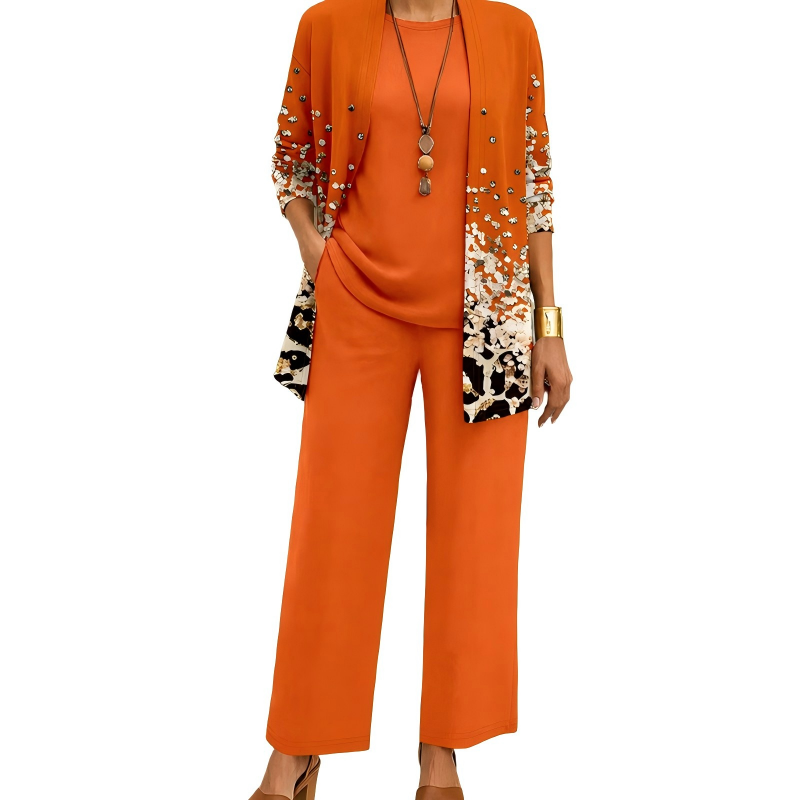Safiya - Drie-delige damesoutfit met elegante lange cardigan