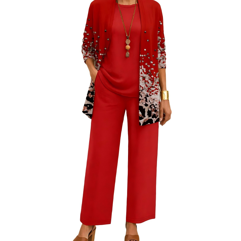 Safiya - Drie-delige damesoutfit met elegante lange cardigan