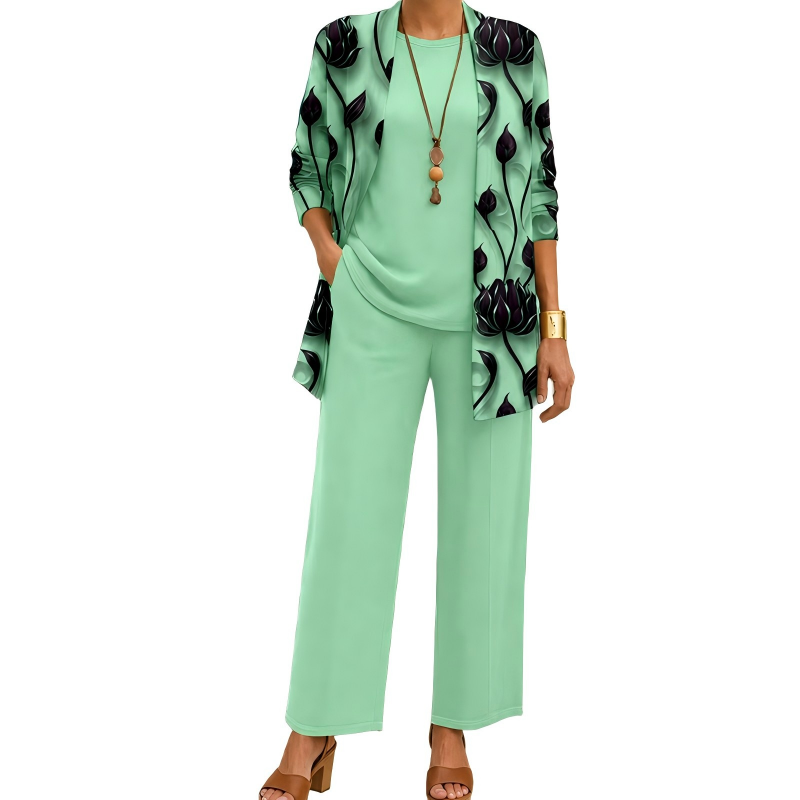 Safiya - Drie-delige damesoutfit met elegante lange cardigan