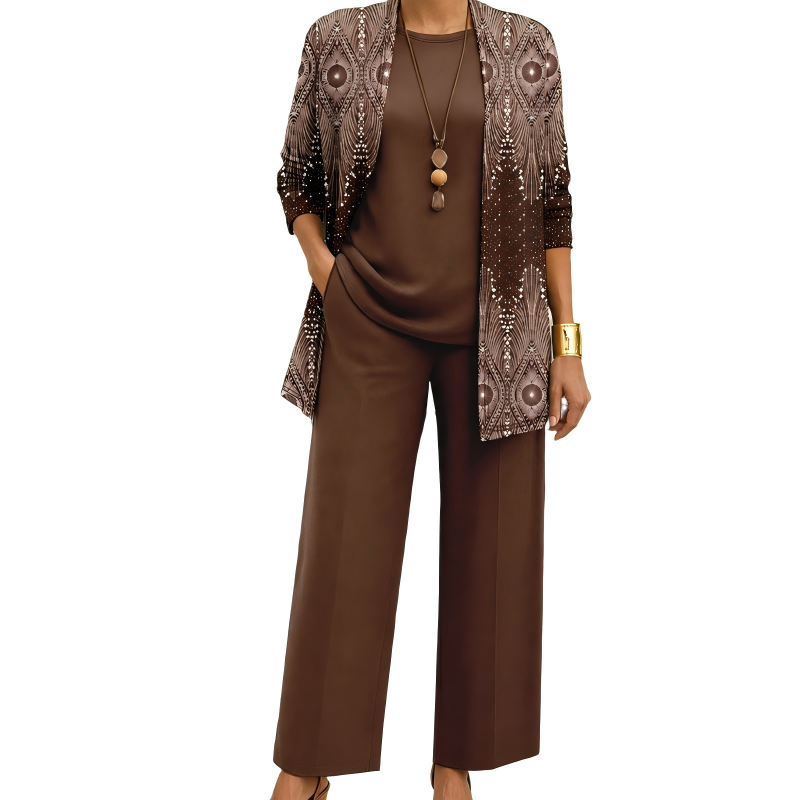 Safiya - Drie-delige damesoutfit met elegante lange cardigan