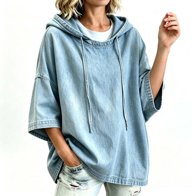 Adélaïde - Dames T-shirt met capuchon in casual denimlook