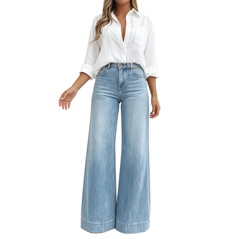 Joosje - Hoge taille damesjeans met wijde pijpen