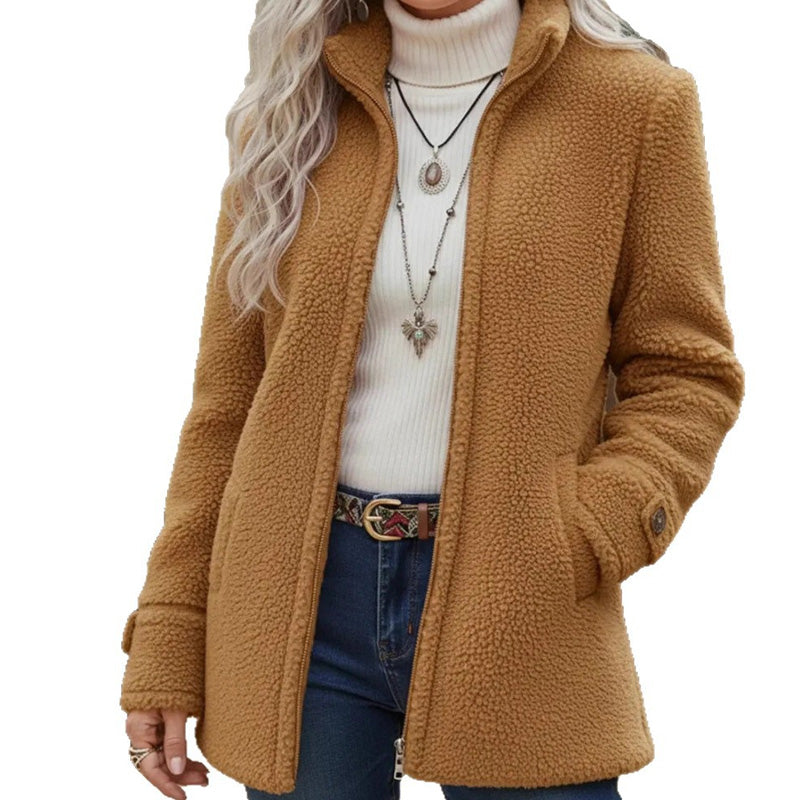 Athénaïs - Dames sherpa jack met hoge kraag en rits