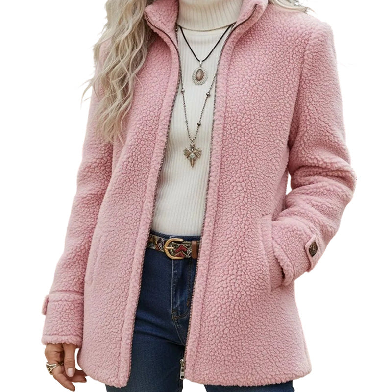 Athénaïs - Dames sherpa jack met hoge kraag en rits