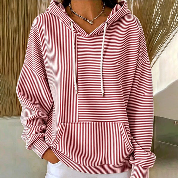 Floralie - Gestreepte dames hoodie met kangoeroezak en verstelbare koorden