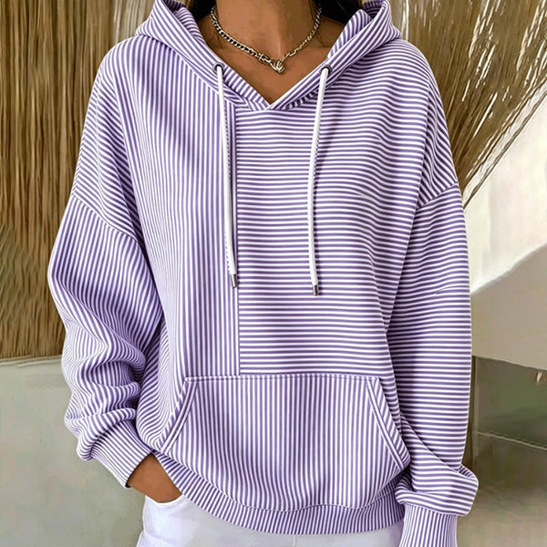Floralie - Gestreepte dames hoodie met kangoeroezak en verstelbare koorden