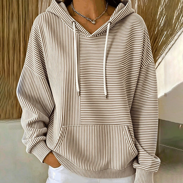 Floralie - Gestreepte dames hoodie met kangoeroezak en verstelbare koorden