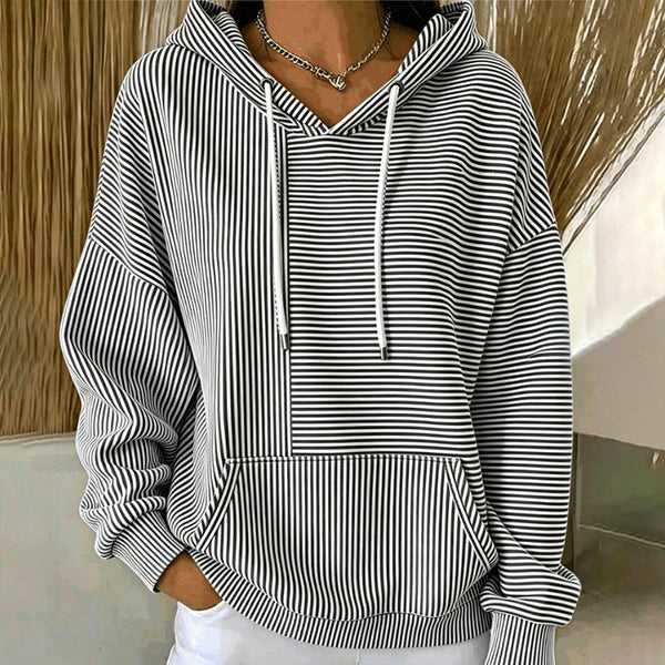 Floralie - Gestreepte dames hoodie met kangoeroezak en verstelbare koorden