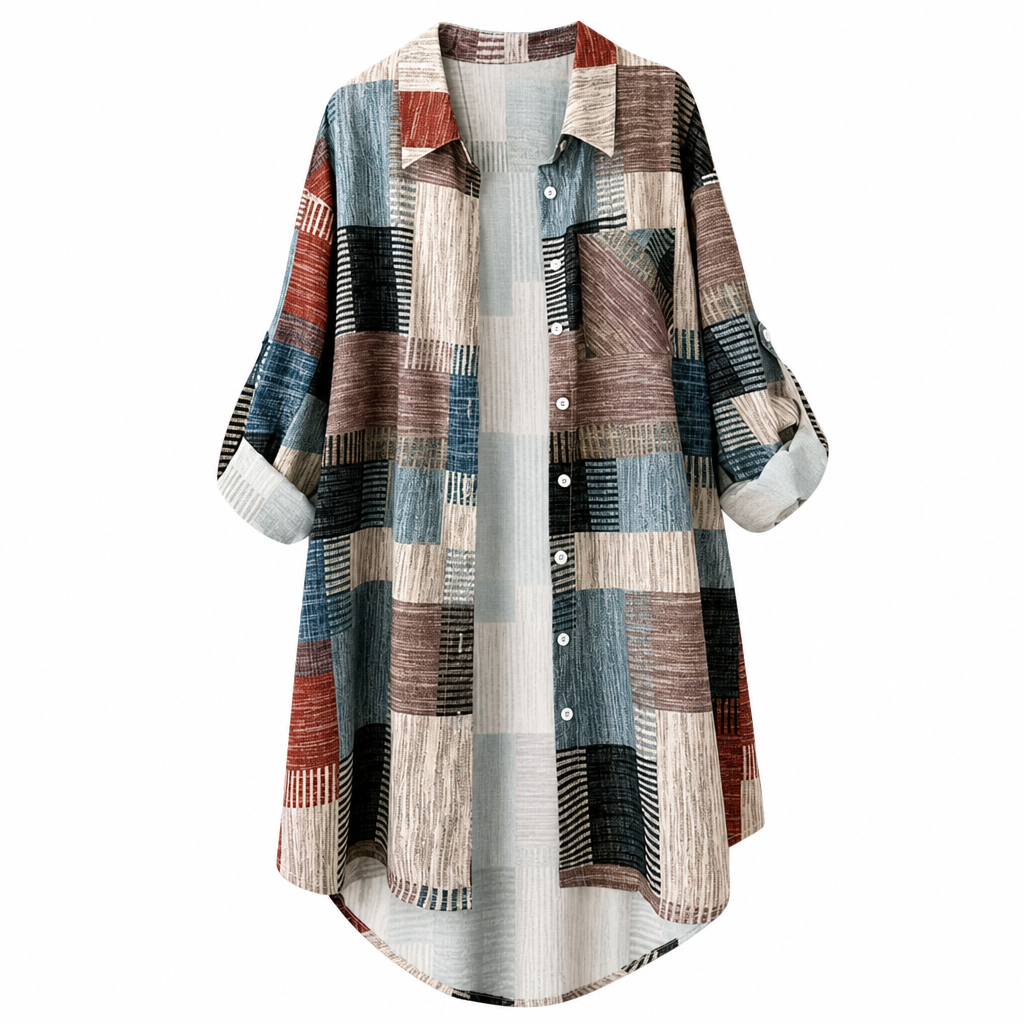 Émerence - Dames casual patchwork blouse met ruiten