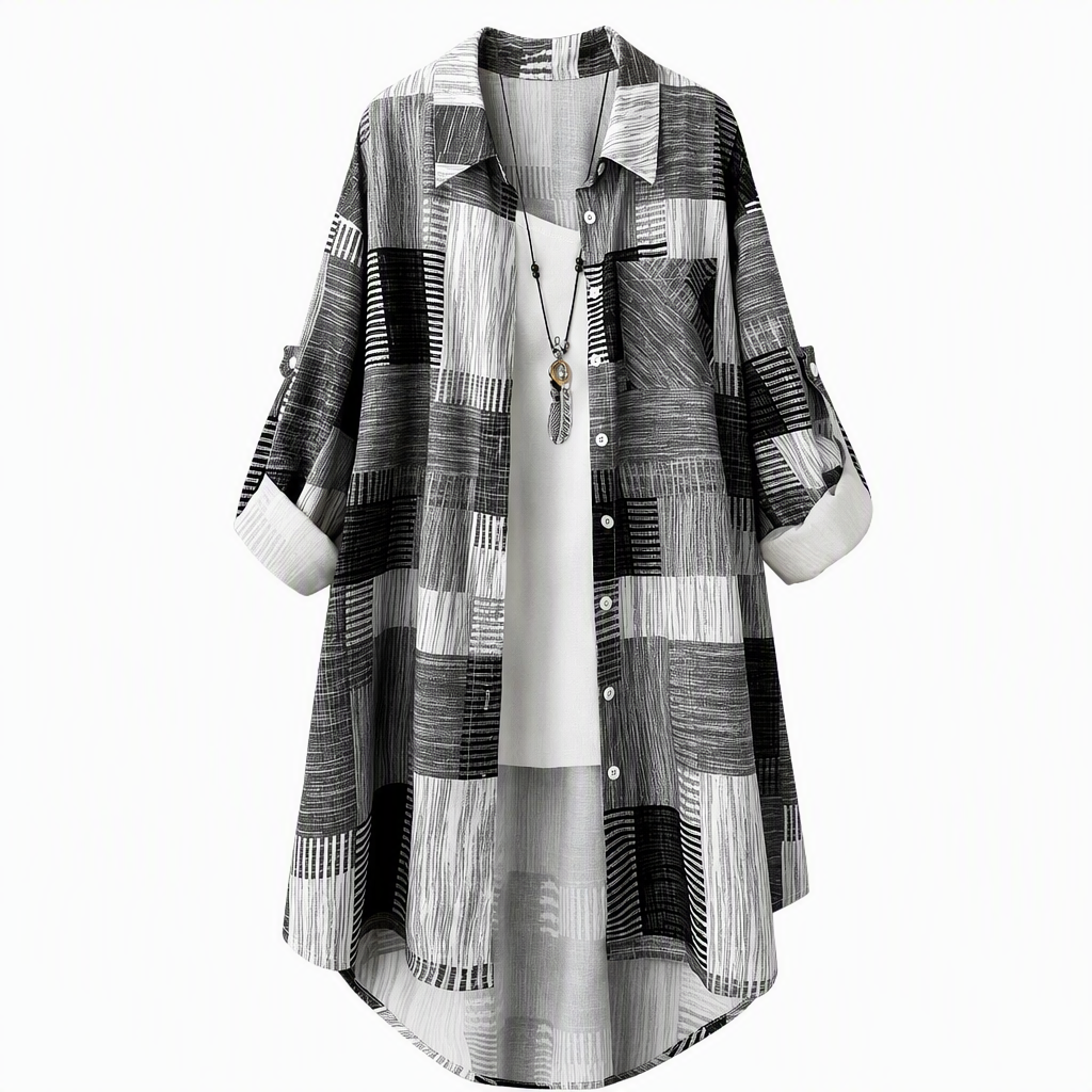 Émerence - Dames casual patchwork blouse met ruiten
