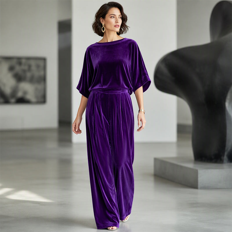 Tine - Vrouwenvelours set met een losse top en brede broek